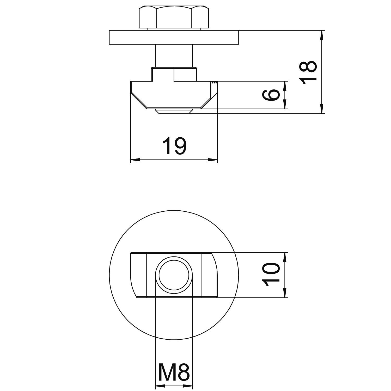 Hammerkopfschraube 19mm M8x18mm VA V2A Edelstahl (V2A) unbeh