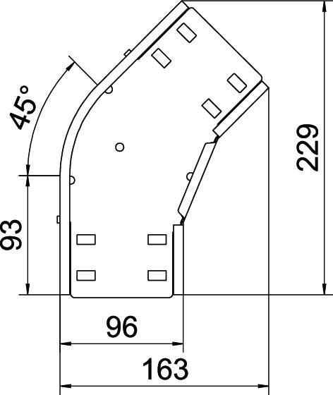 Bogen_starr 45° ST horiz 35x100mm int.Verb integrierter Verbinder35x100mm