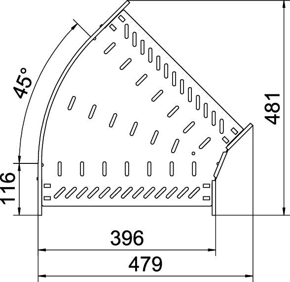 Bogen_starr 45° ST horiz 60x400mm int.Verb integrierter Verbinder60x400mm