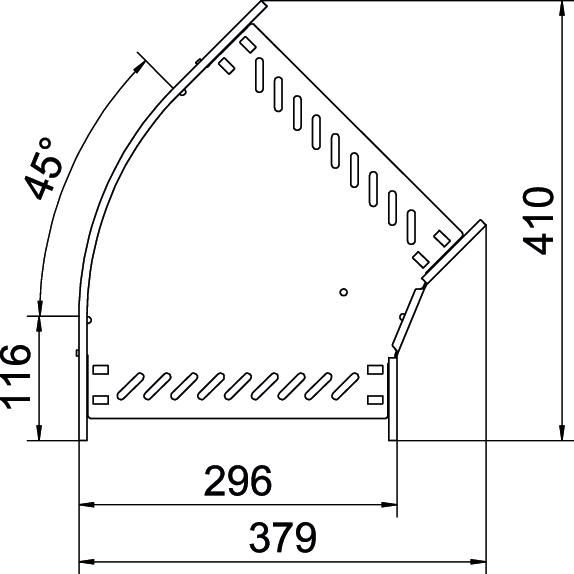 Bogen_starr 45° ST horiz 110x300mm int.Verb integrierter Verbinder110x300mm