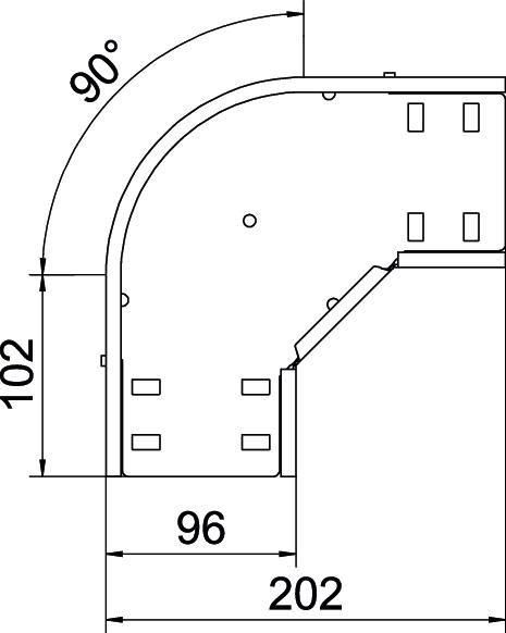 Bogen_starr 90° ST horiz 35x100mm int.Verb integrierter Verbinder35x100mm