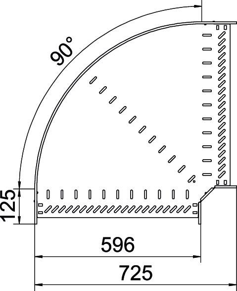 Bogen_starr 90° ST horiz 60x600mm int.Verb integrierter Verbinder60x600mm