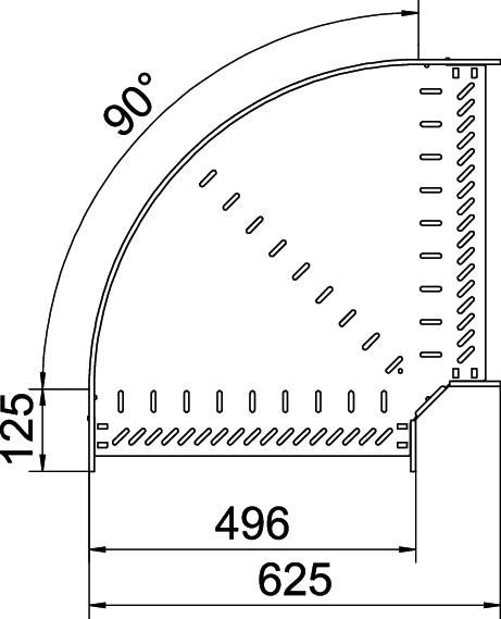 Bogen_starr 90° ST horiz 110x500mm int.Verb integrierter Verbinder110x500mm