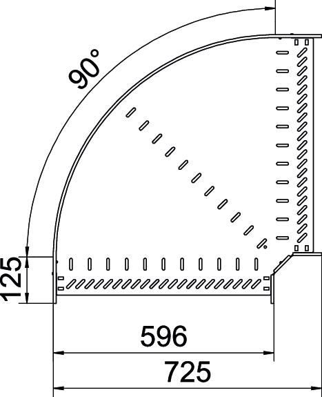 Bogen_starr 90° ST horiz 110x600mm int.Verb integrierter Verbinder110x600mm