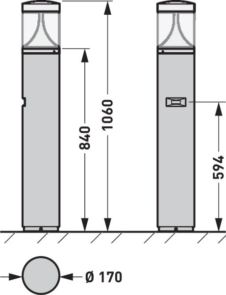 Poller für Wegeleuchte Mit Grundplatte zylindr Alu sw