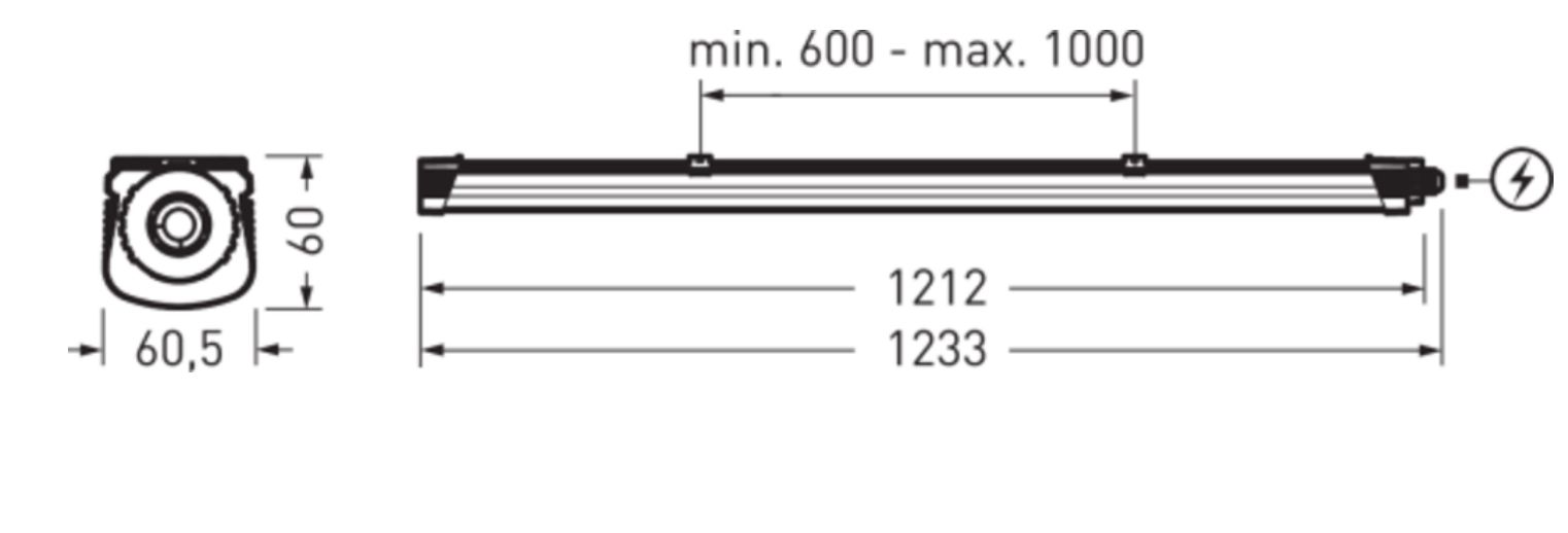 LED-Feuchtraumleuchte 22-33W 4000-6500K 3800lm gr Konv IP65 1233x60,5x60mm