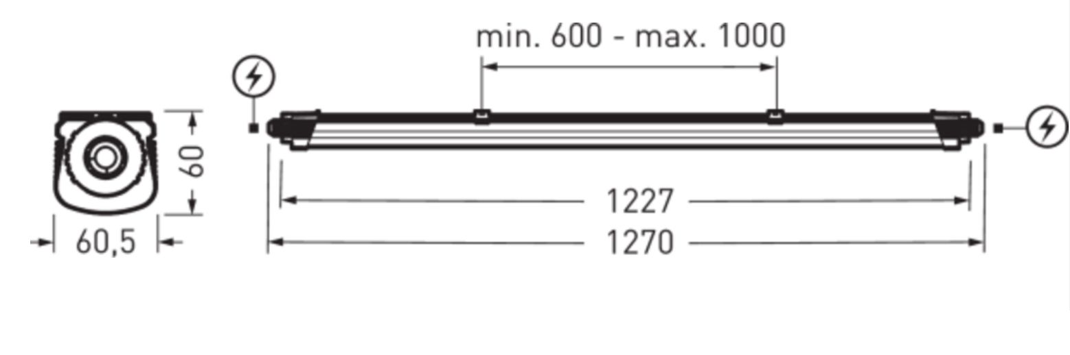 LED-Feuchtraumleuchte 22-33W 4000-6500K 3800lm gr Konv IP65 1270x60,5x60mm