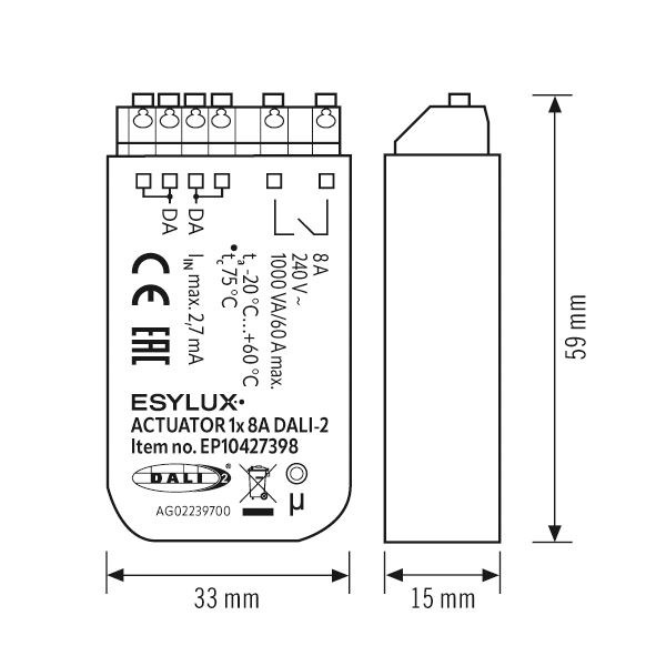 Schaltaktor DALI C-Last UP 8A 240V