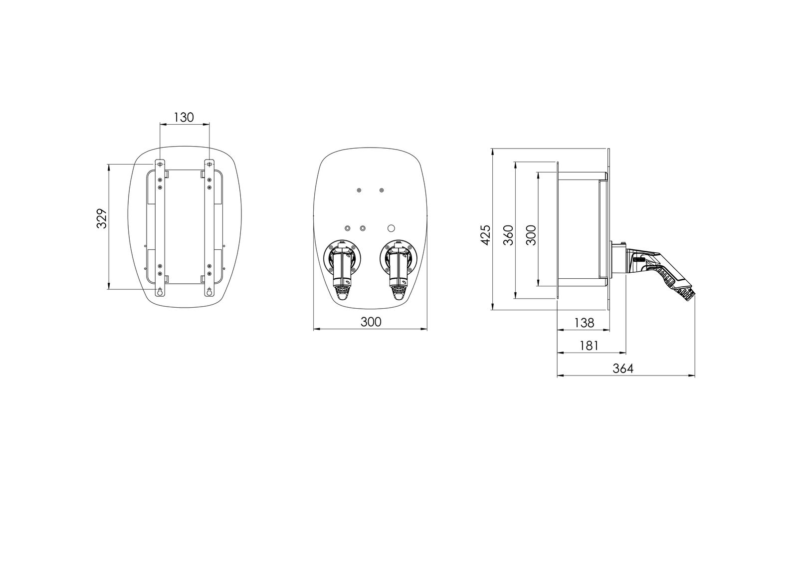Wallbox 22kVA 3ph L7,5m 2f 22kW/Ladep IP65 300x425x181mm Wandmont Kst IK08