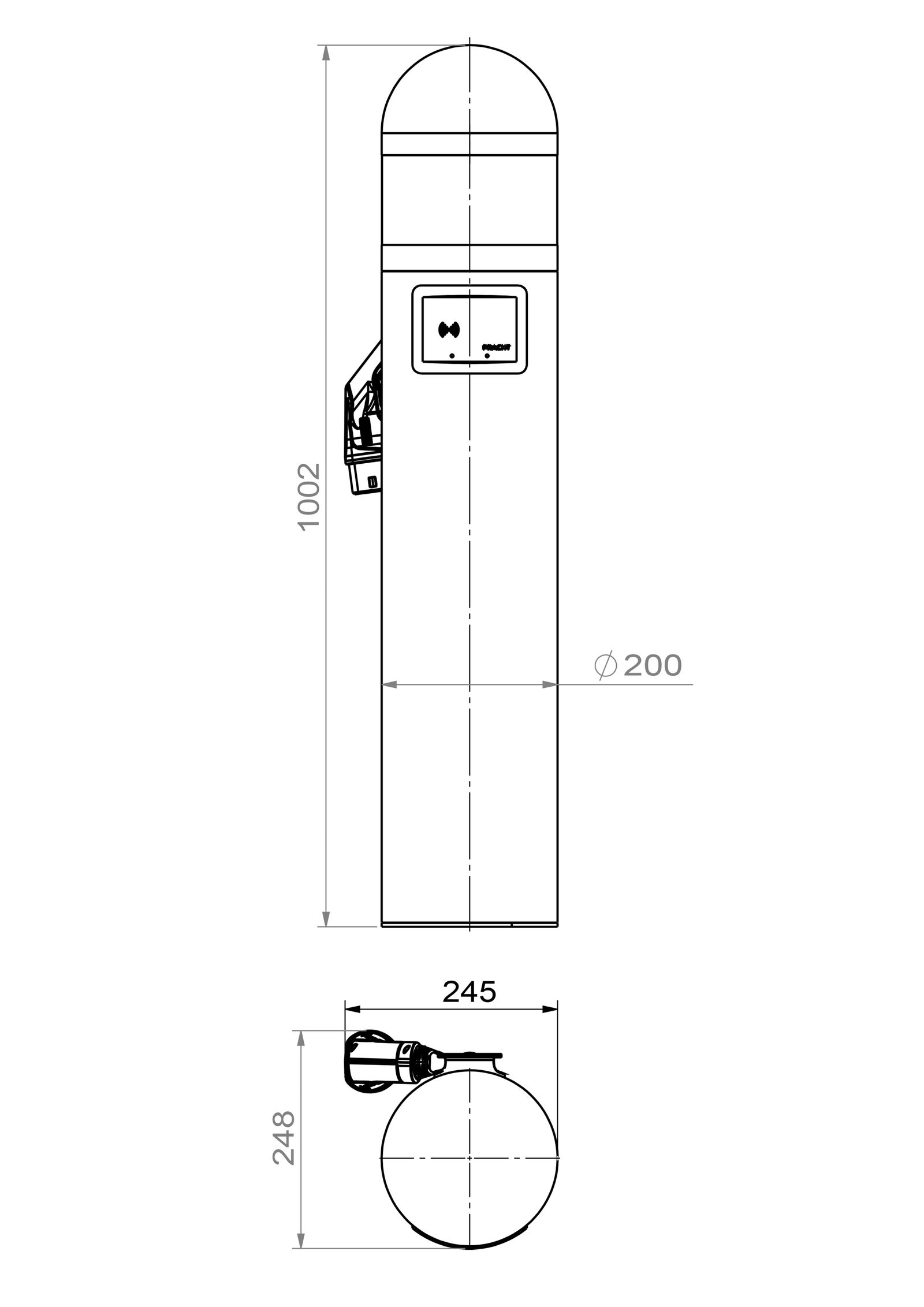 Ladesäule 11kVA 3ph L5,5m 1f 11kW/Ladep IP66 245x1002x248mm Bodenbef Alu IK08