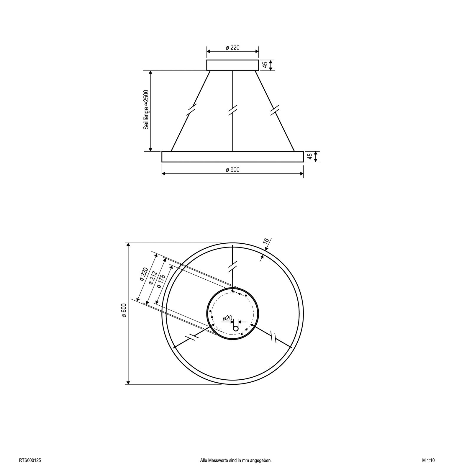 LED-Pendelleuchte 60W 3000-4000K 2760lm Konv 2LEDs LED austauschbar sym IP20