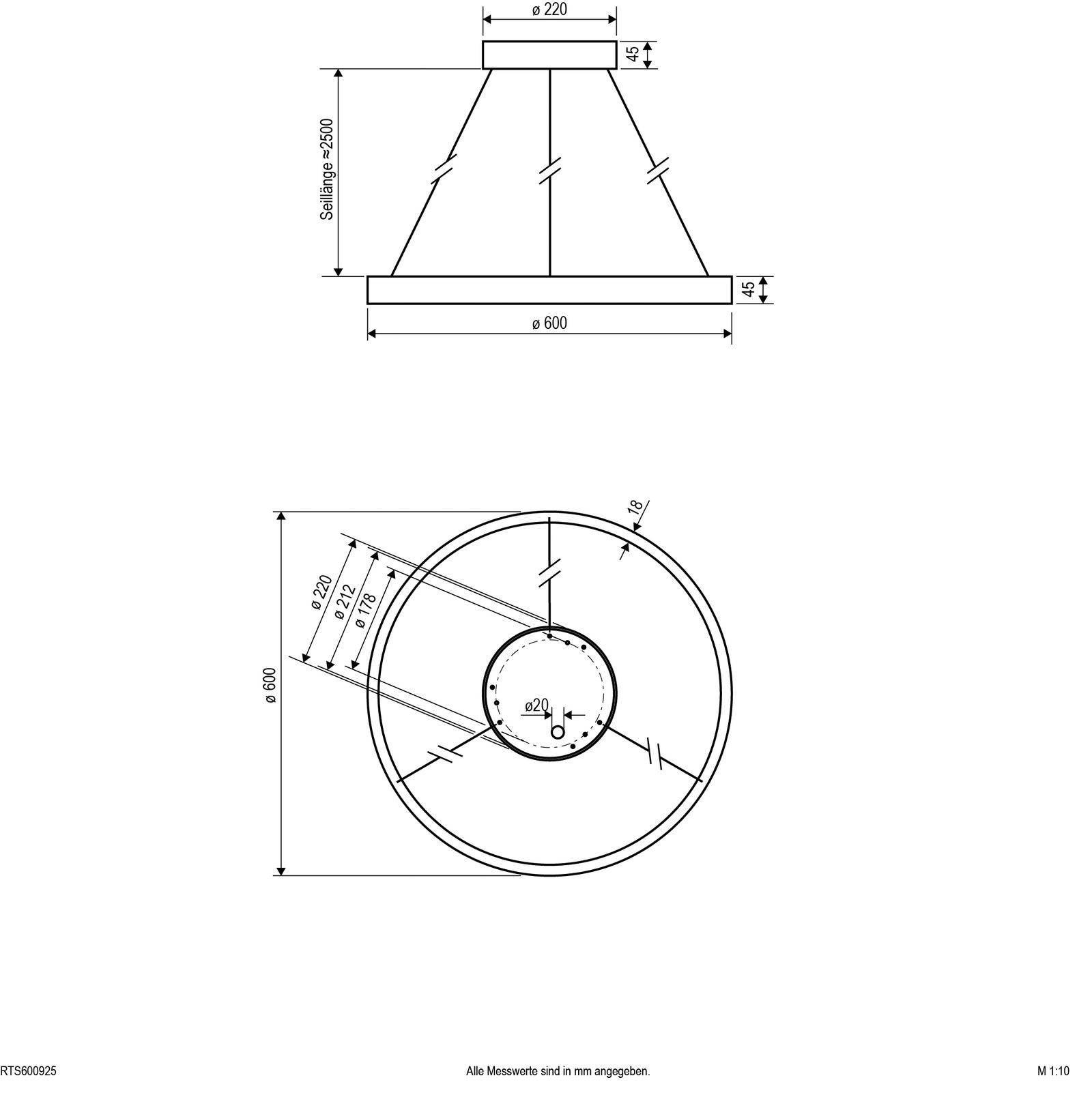 LED-Pendelleuchte 60W 3000-4000K 2760lm sw 2LEDs LED austauschbar sym IP20 m.LM