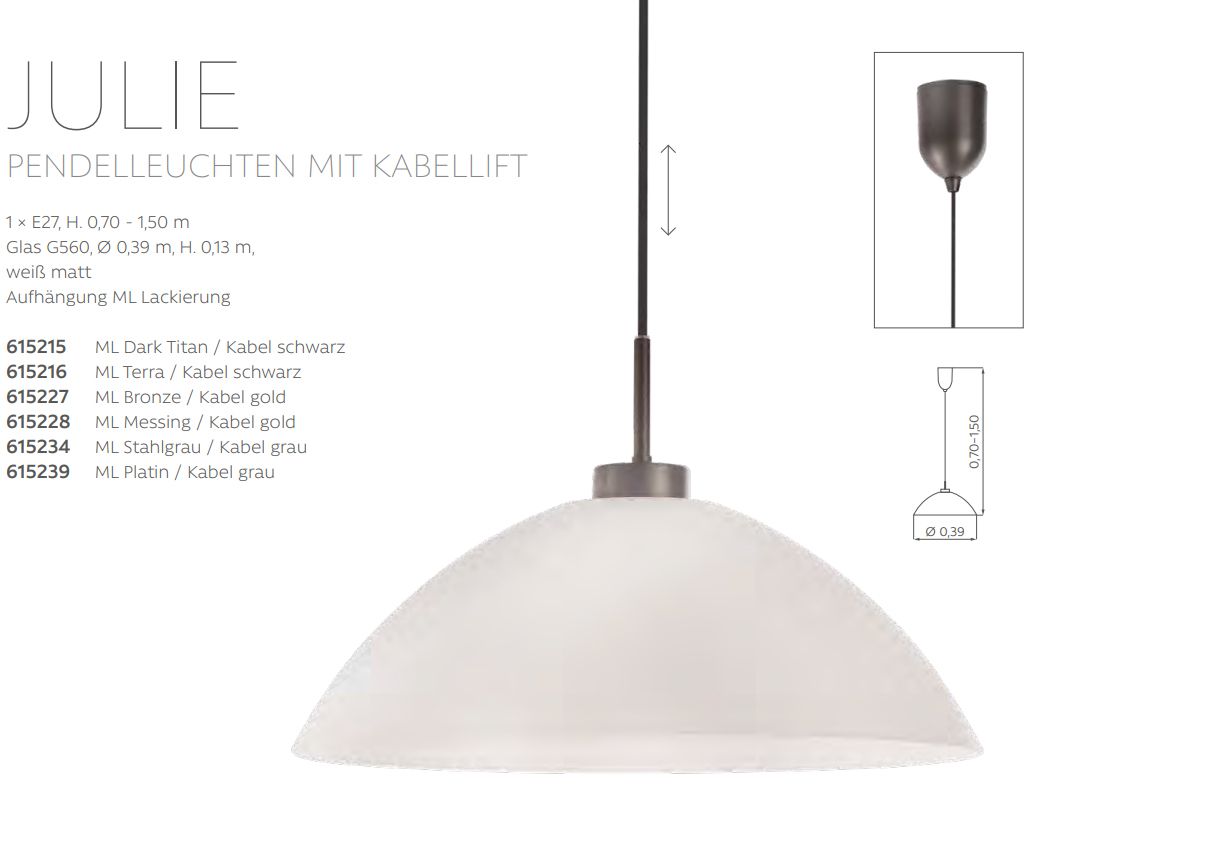 LED-Pendelleuchte 60W JULIE ms E27 sym IP20 1LED LED austauschbar messing