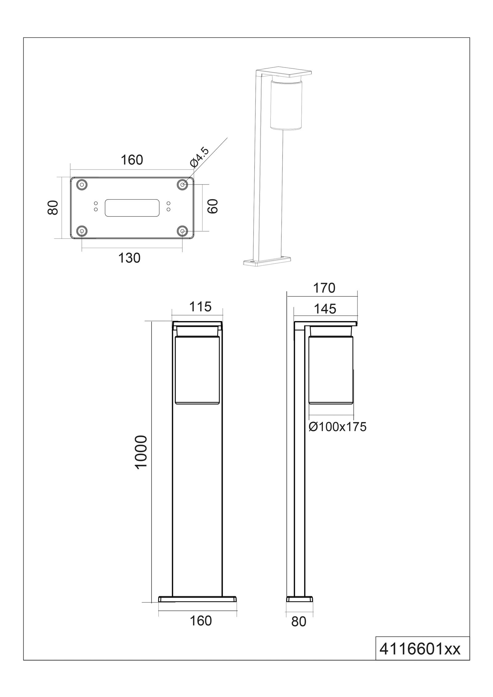 LED-Pollerleuchte 40W Ardila IP44 sw Alu Gl_tr 1LED E27