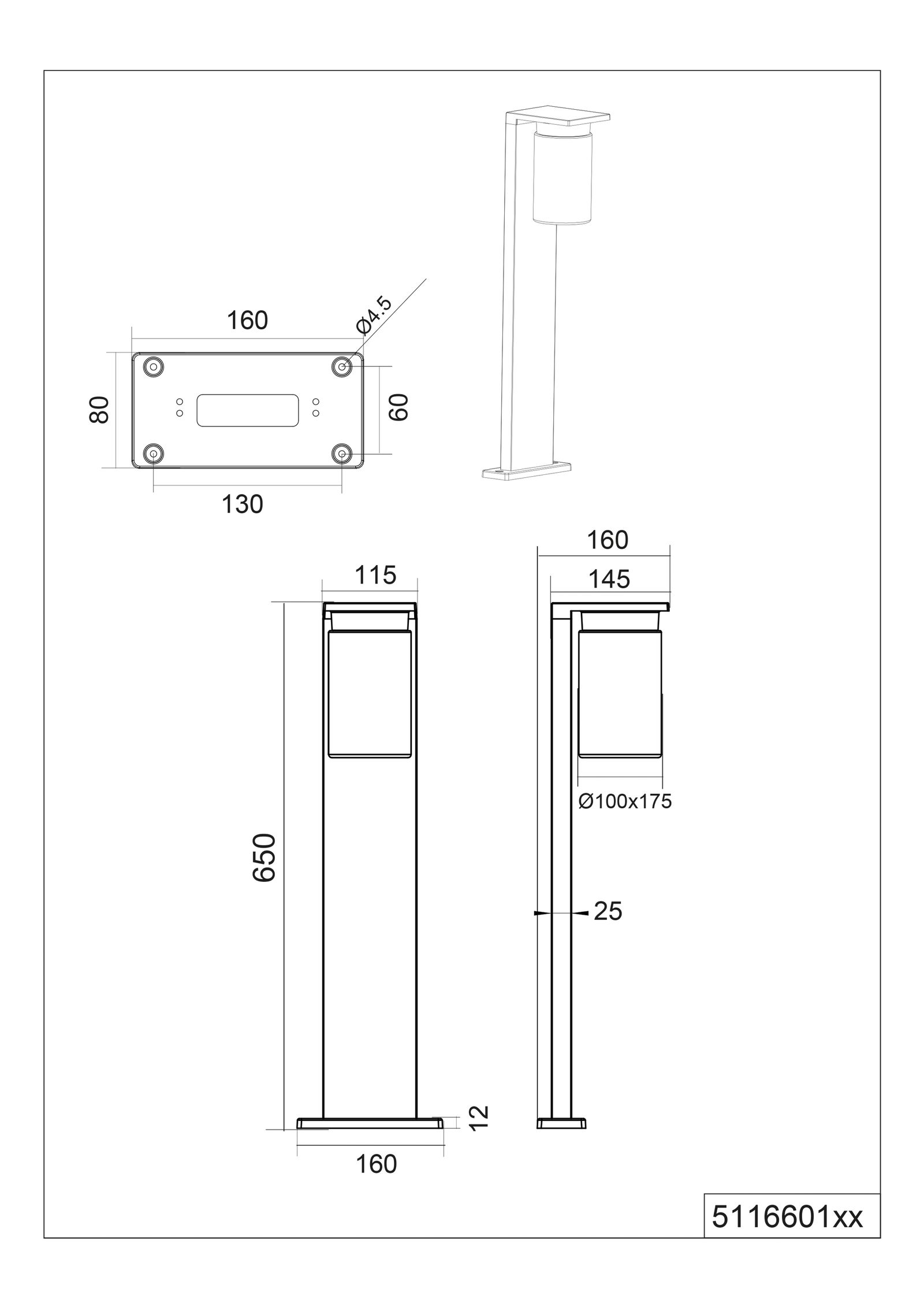 LED-Pollerleuchte 40W Ardila IP44 sw Alu Gl_tr 1LED E27 BWM