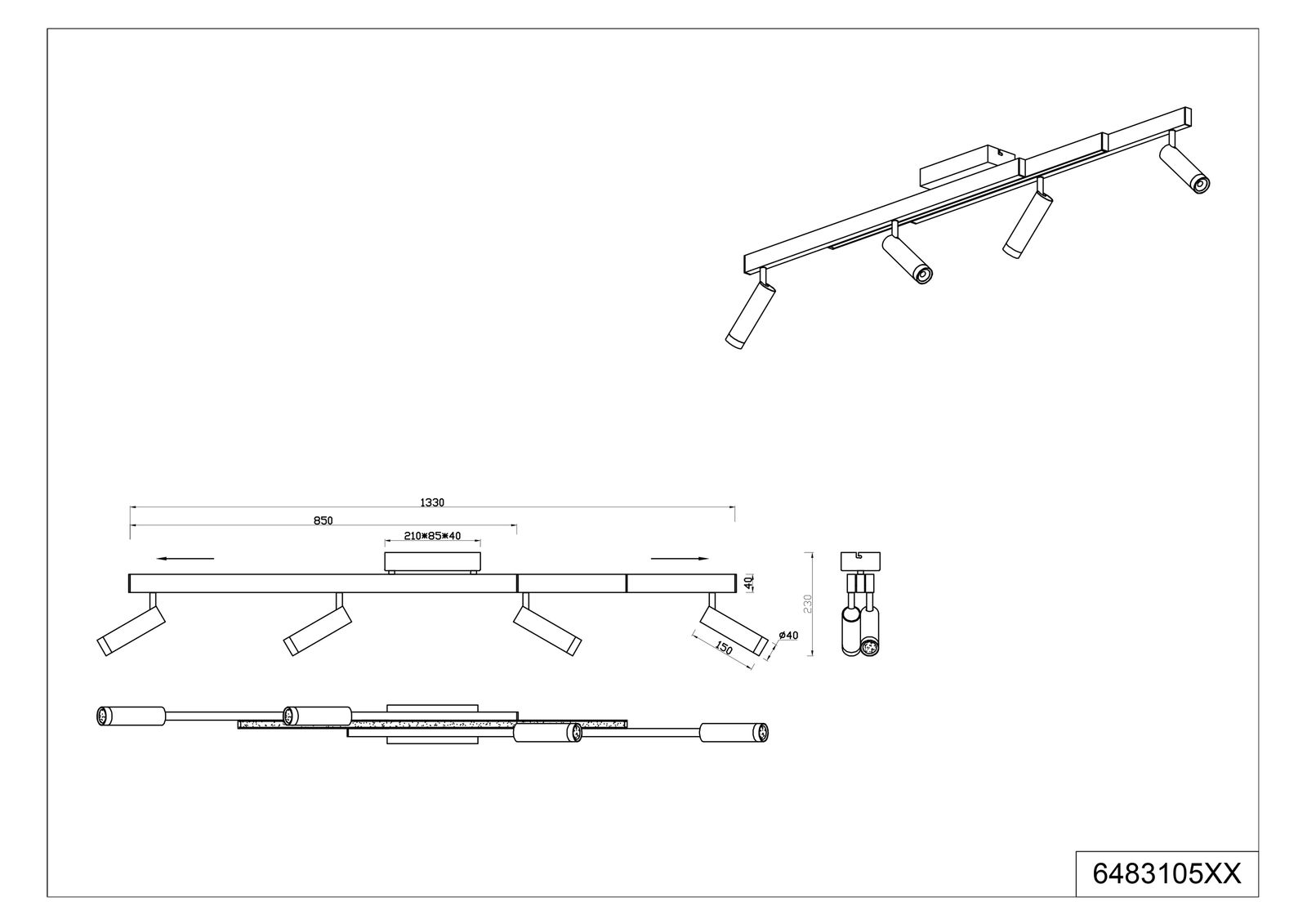 LED-Deckenanbauleuchte Zeno 34W 4100lm 2700-6500K al Konv IP20 1330x85x230mm