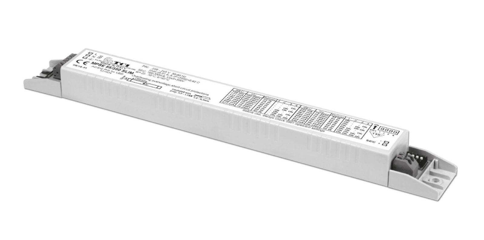 LED-Trafo 26-55W MPSE 100-350mA 70-260V IP20 Kstgeh dyn 237x30x21mm