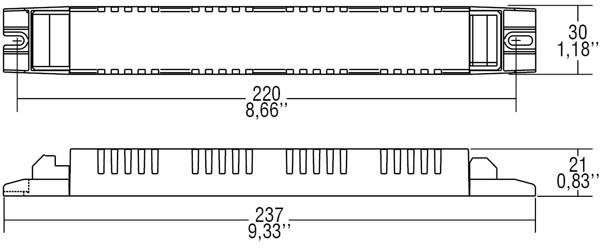 LED-Trafo 26-55W MPSE 100-350mA 70-260V IP20 Kstgeh dyn 237x30x21mm