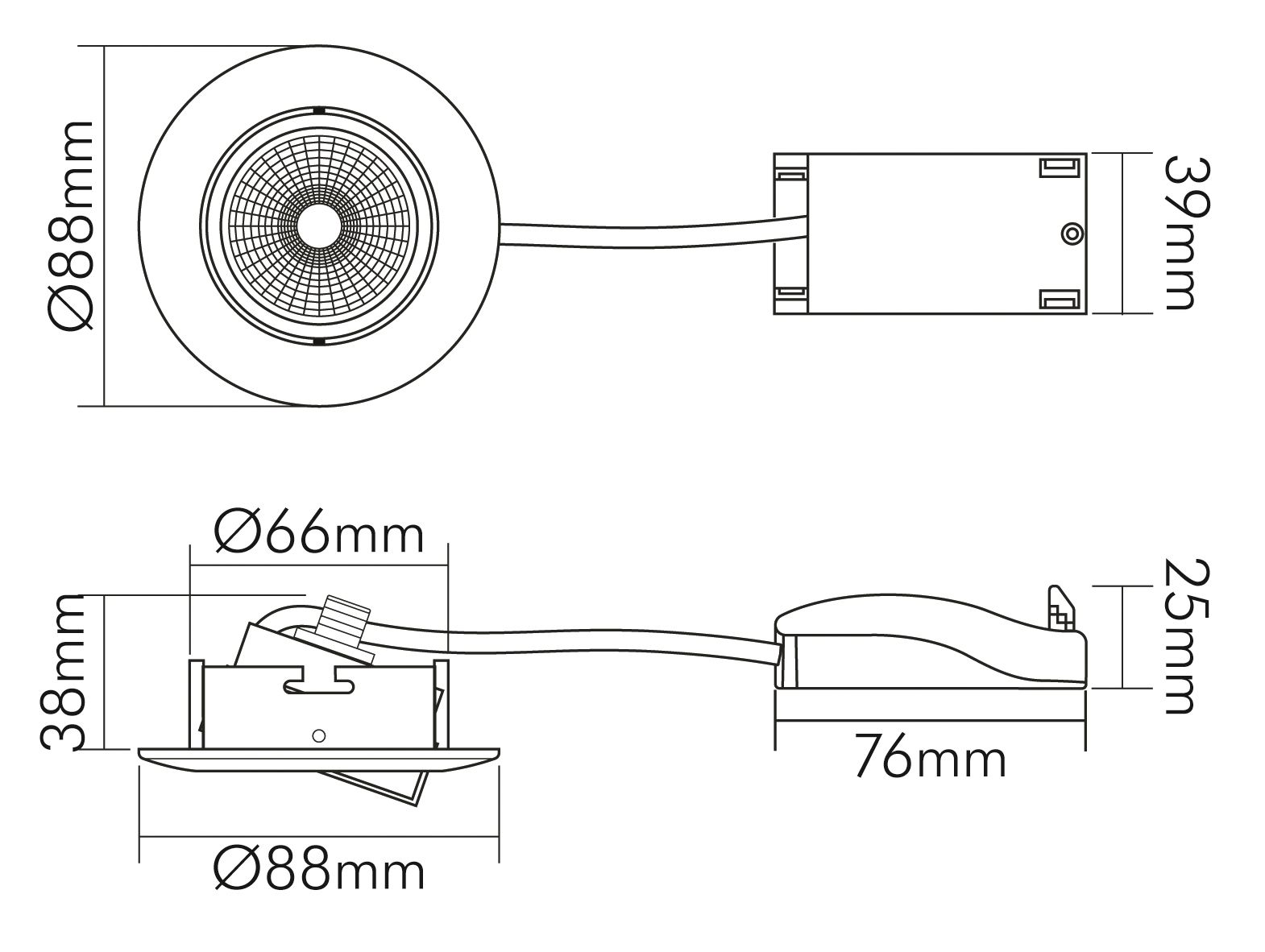 LED-Einbaustrahler 6W 2700K 550lm Konv sw mt 1LED Alu IP40 RF:hochglänzend