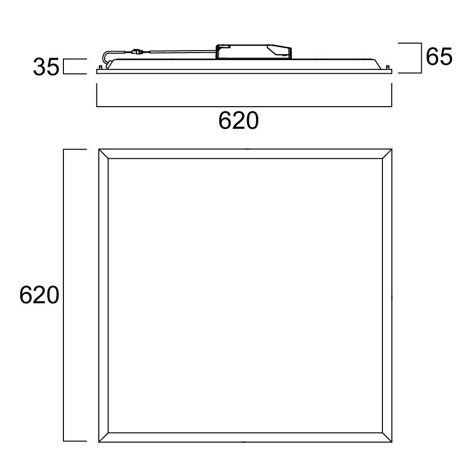 LED-Panel 620x620mm 28W 4000K 4500lm ws Konv Dimmung DALI IP54