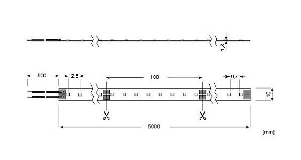 LED-Lichtband 2,8W/m ws 2700K 80Stk/m IP00 DC LED nicht austauschbar 5000mm