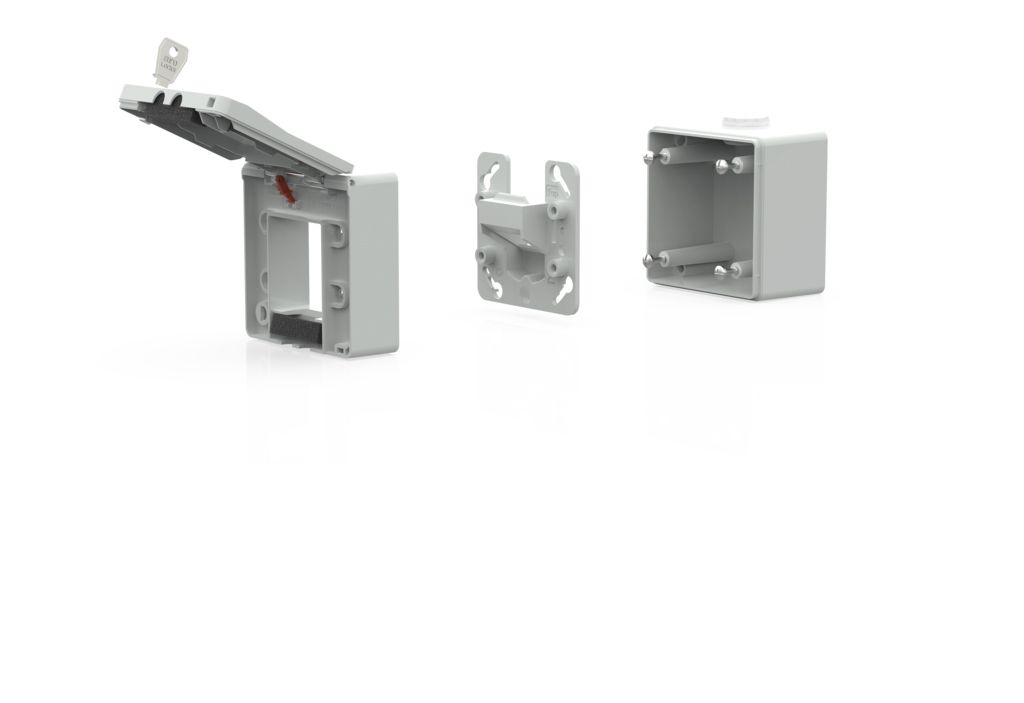 Modulaufnahme APmont gr 2xRJ45 unten RAL7035 AP-Mont