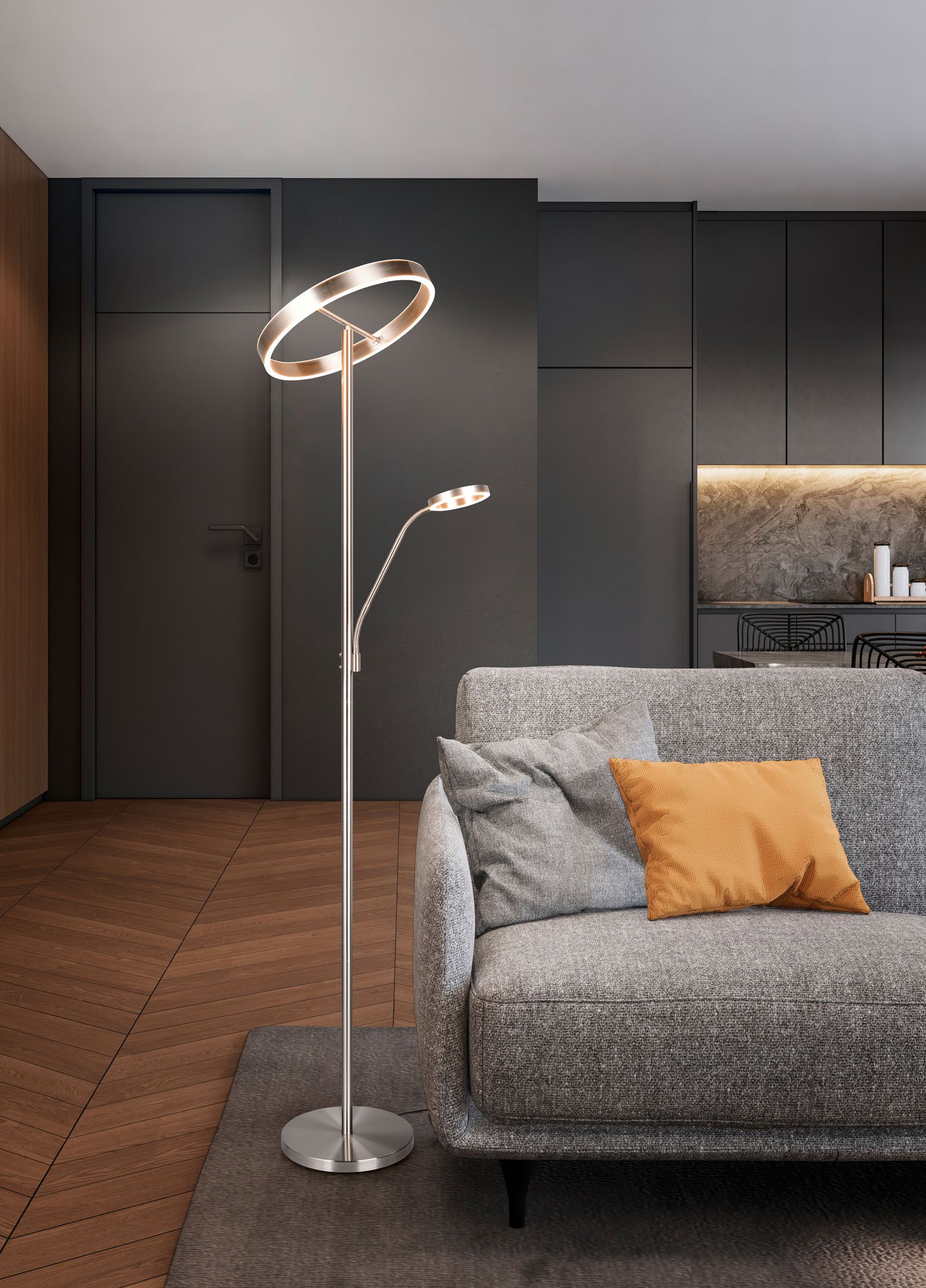 LED-Stehleuchte 44,5W WILLIS 2700-4000K 5150lm 1LED elektr.Trafo direkt nickel