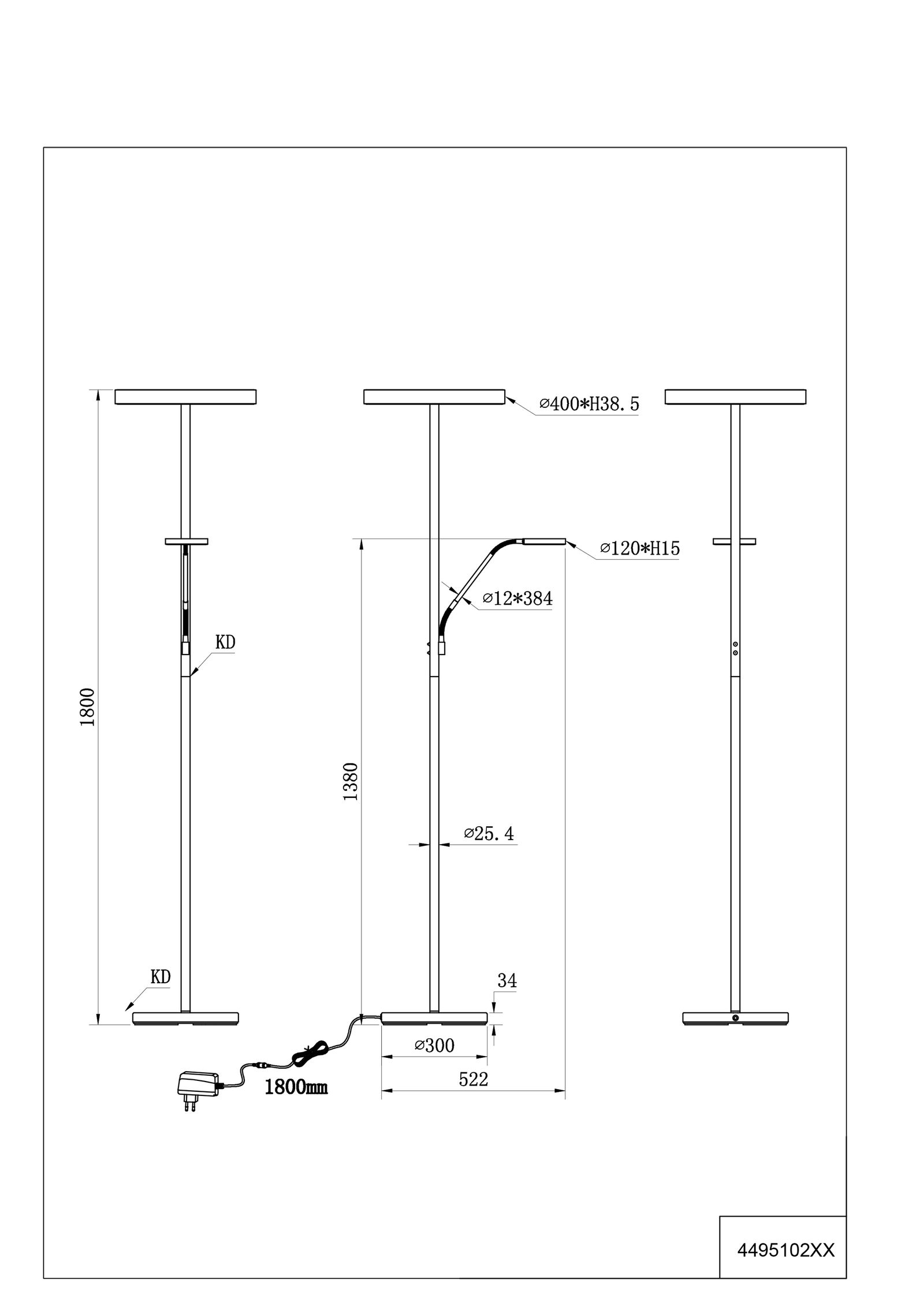LED-Stehleuchte 44,5W WILLIS 2700-4000K 5150lm 1LED elektr.Trafo direkt sw