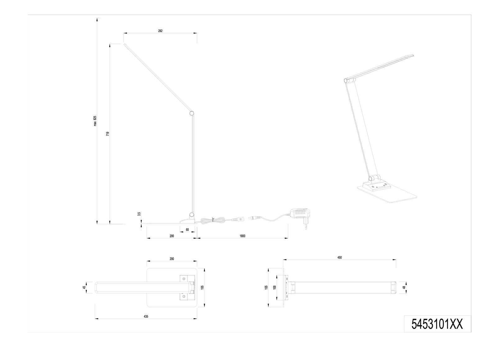 LED-USB-Leuchte 6,5W TRAVIS 3000-6500K 650lm 1LED elektr.Trafo sw m.Schalter 5V