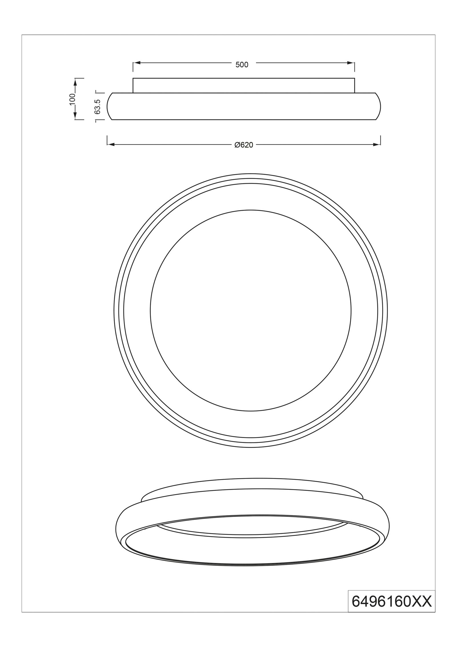 LED-Deckenanbauleuchte CARDONA 38W sw 2300-4000K 4400lm Konv IP20 Ø620x100mm