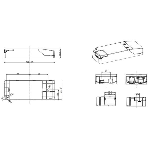 LED-Steuerung 44W 300-1050mA 6-52V IP20 Dimmung DALI Kstgeh dyn 170x65x30mm