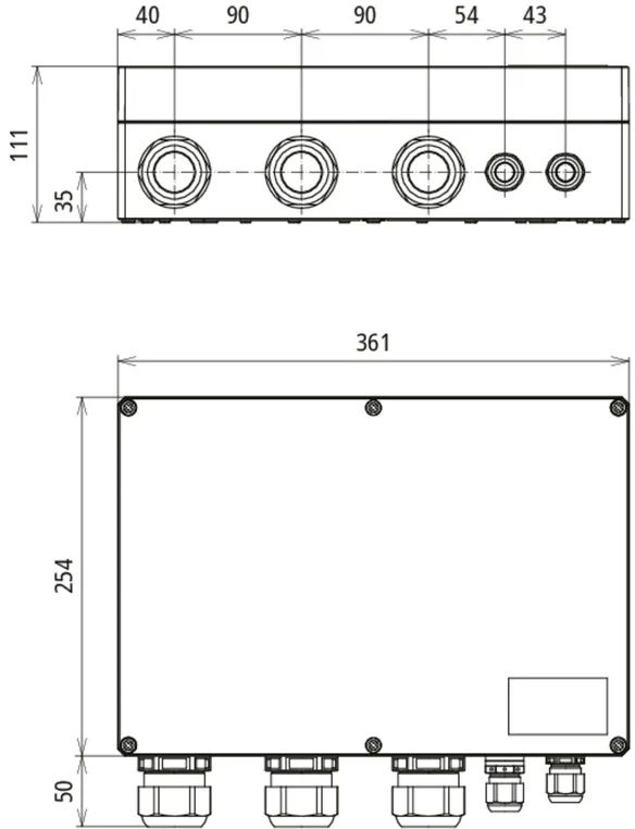 DC-Stringbox 6f 30A 1000V/mess IP65 Verschraubung 361x254x111mm