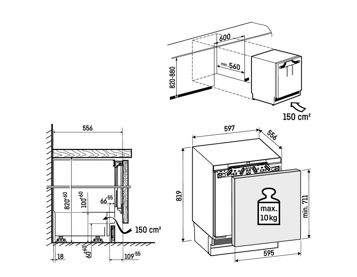 Kühlschrank UB D Pure 92/14l integr ws fest 115,2kwh B597mm H818mm