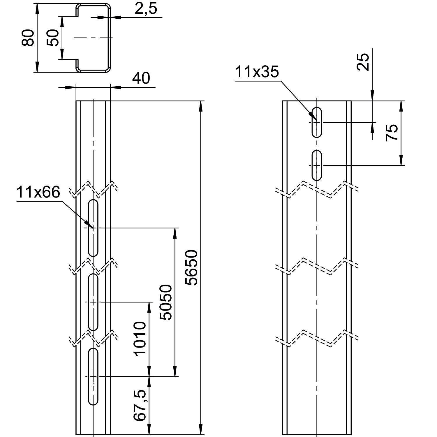 PV-Montageprofil 5650m ST 40x80mm
