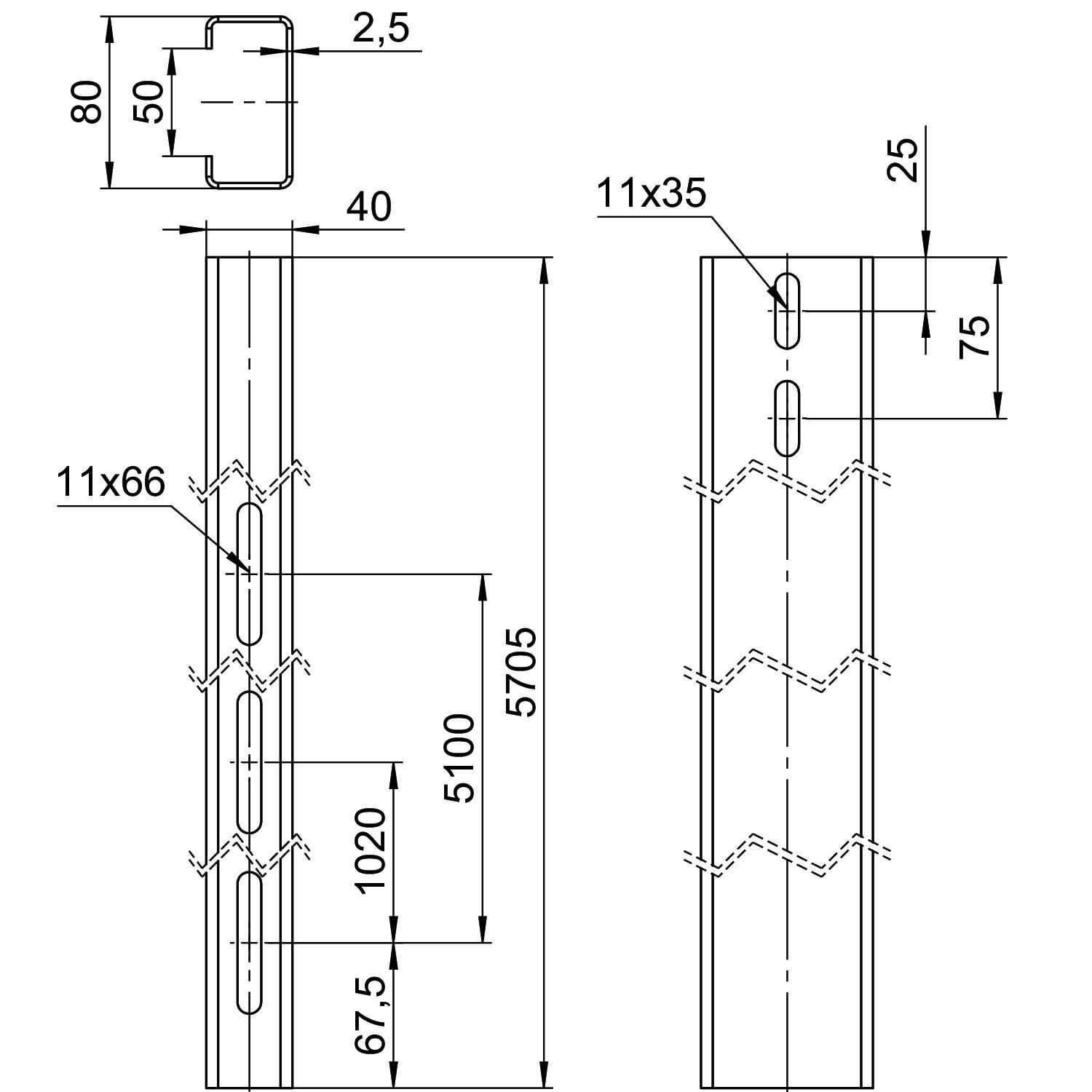 PV-Montageprofil 5705m ST 40x80mm