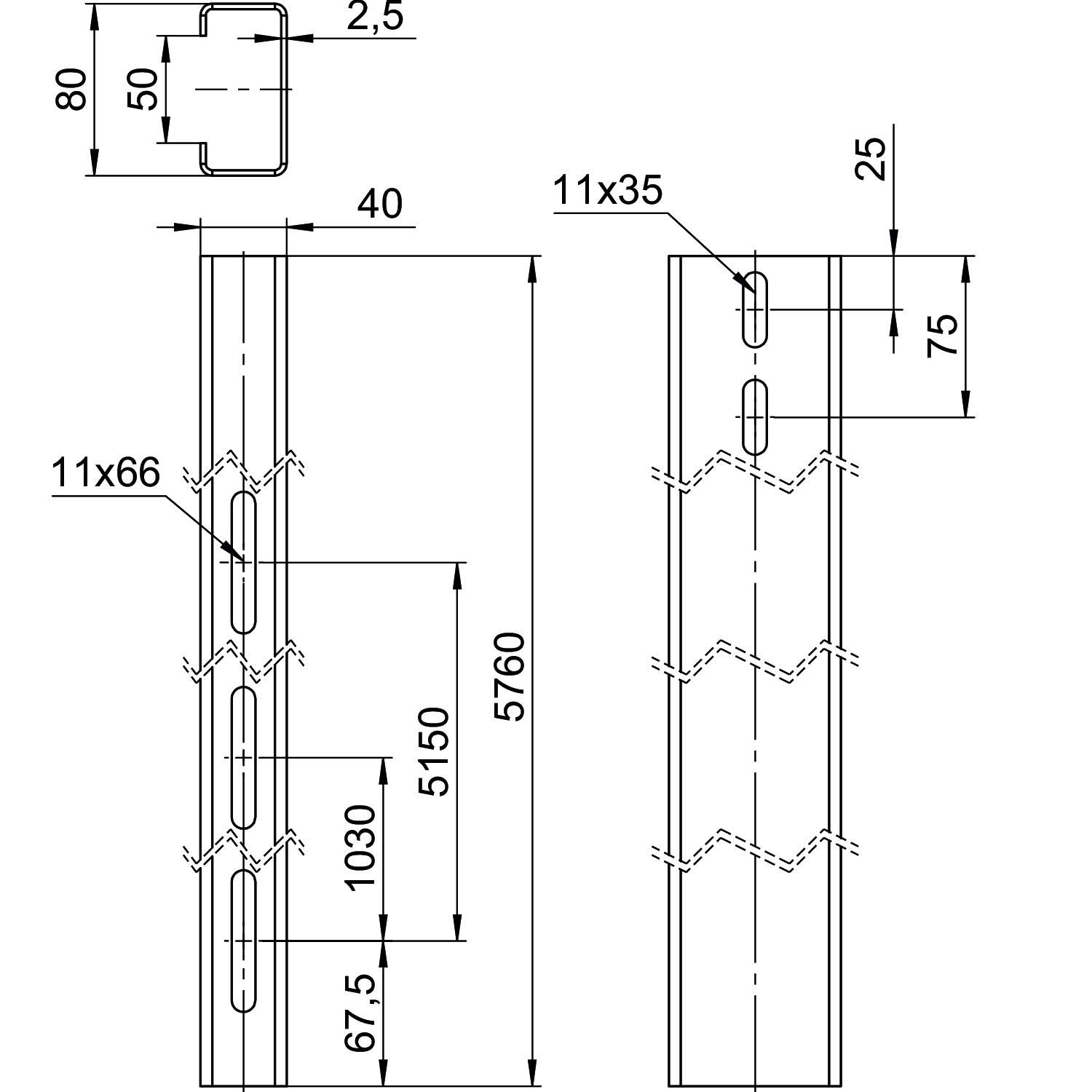 PV-Montageprofil 5760m ST 40x80mm