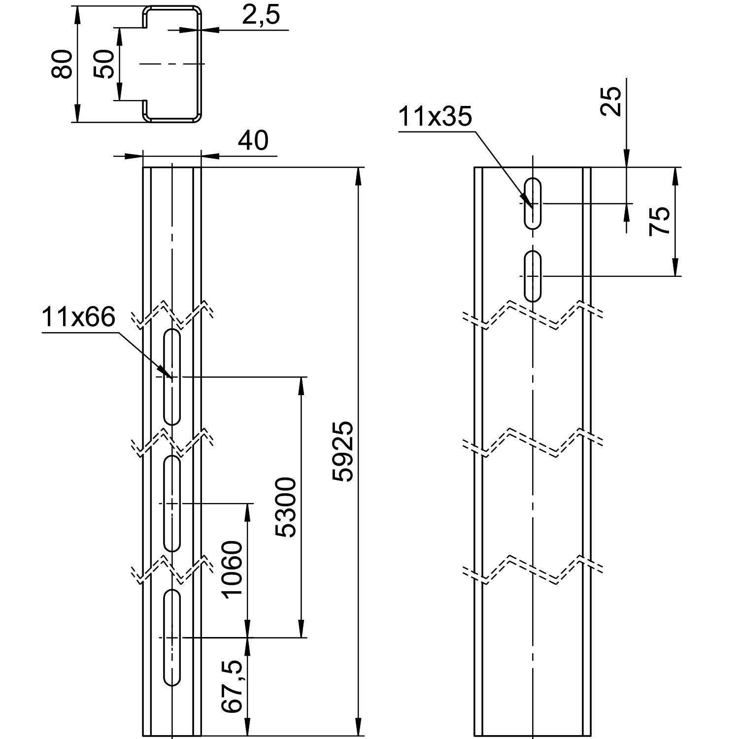 PV-Montageprofil 5925m ST 40x80mm