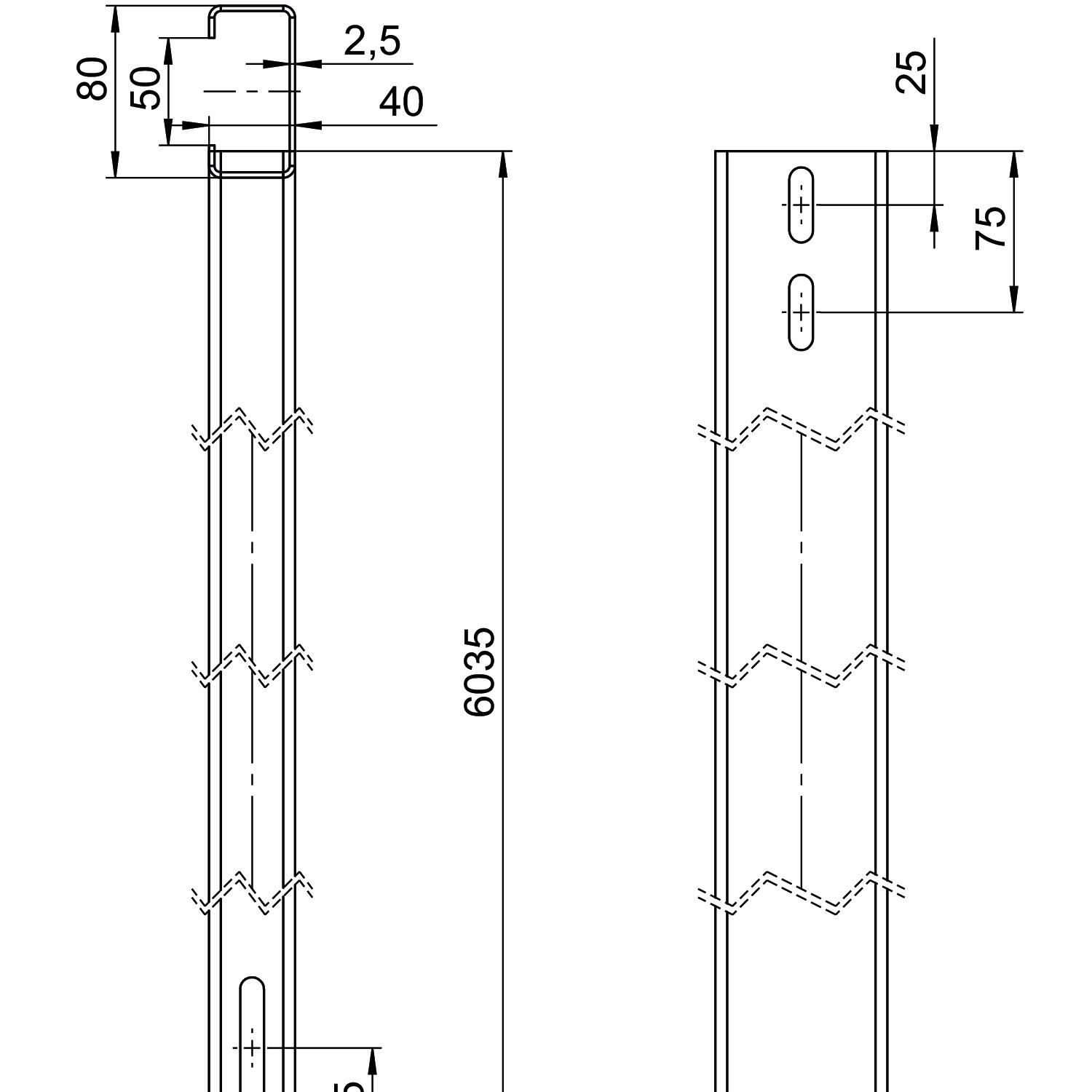 PV-Montageprofil 6035m ST 40x80mm