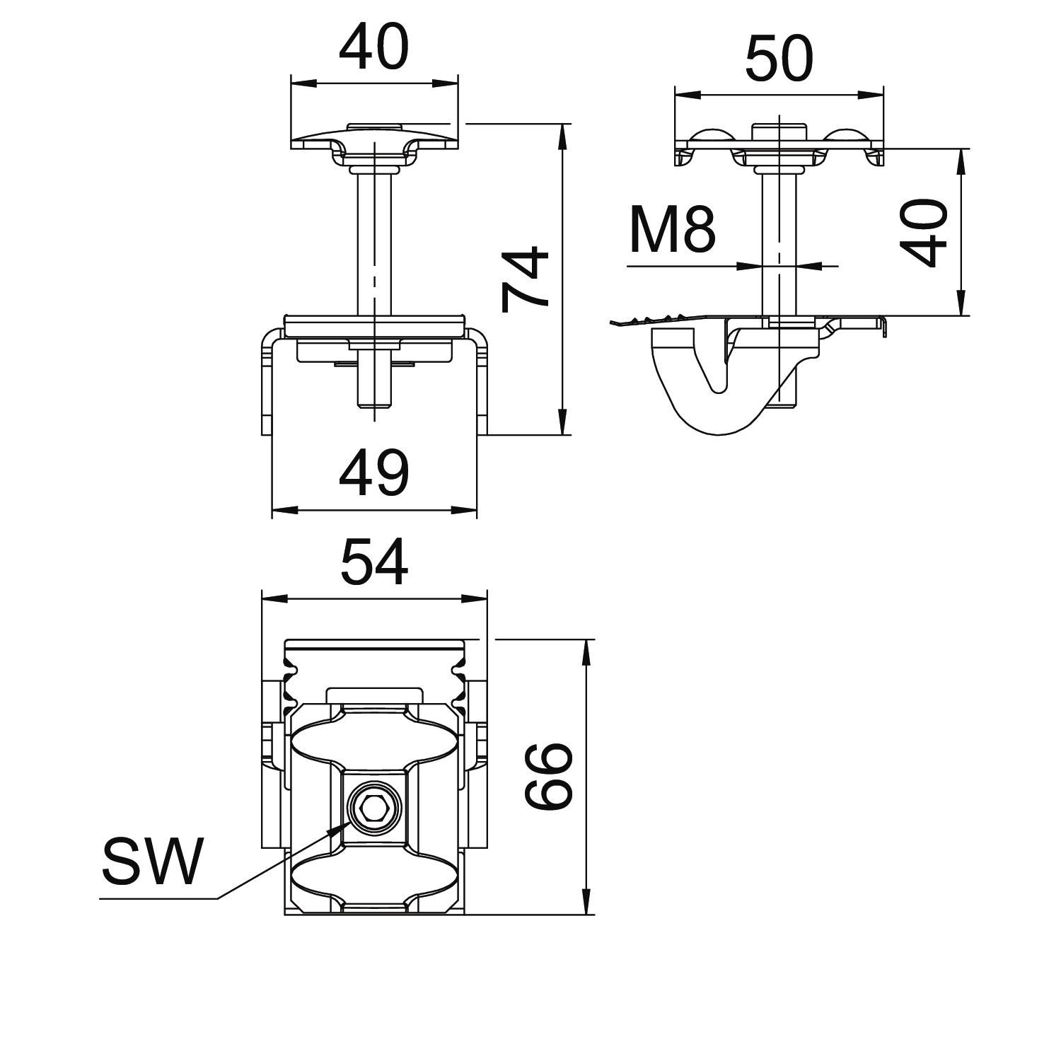 PV-Mittelklemme VA 30-40mm 74,5x54x66mm