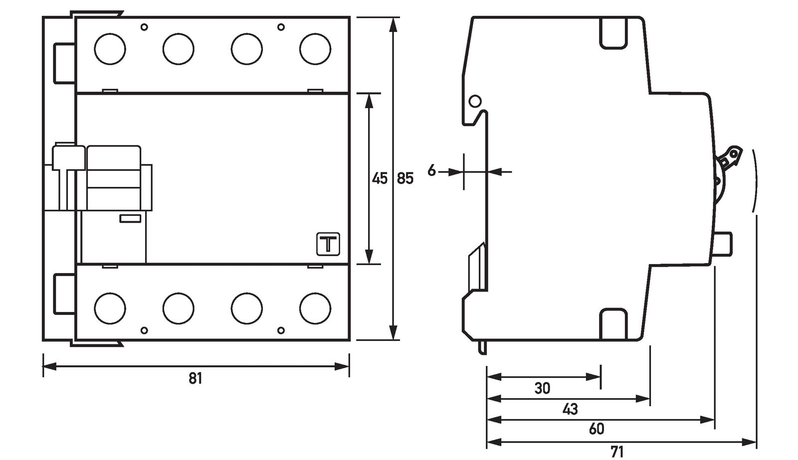 FI-Schutz mit Zusatz 4p 400V 40A 0,3A B NOT-AUS REG 4,5TE 3kA IP20