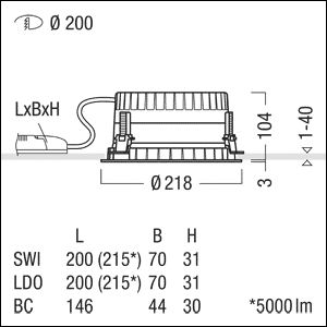 LED-Einbaustrahler 17,3W 3000K 2430lm ws Konv DALI Dimmung DALI 1LED Alu IP20 mt