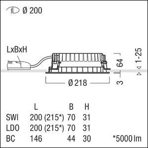 LED-Einbaustrahler 17,5W 3000K 2660lm Konv ws mt 1LED Alu IP20 Ø/EB200mm