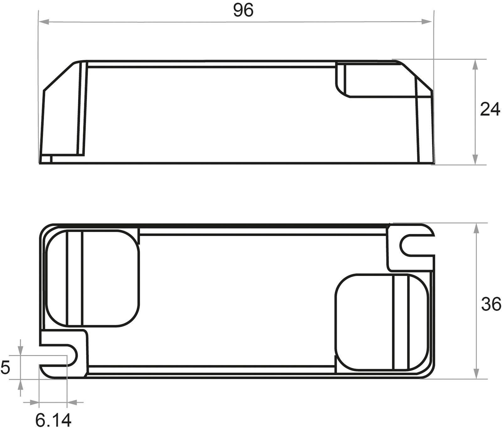 LED-Trafo 5-7,2W 200mA 25-36V IP20 stat Kstgeh 96x36x24mm