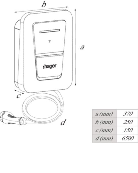 Wallbox 22kVA 3ph witty L6,5m 1f IP55 22kW/Ladep 250x370x150mm Wandmont Kst