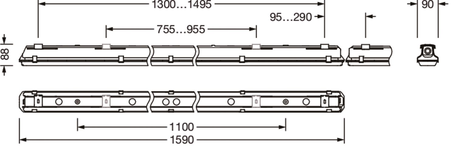 LED-Feuchtraumleuchte Monsun21 22W 4000K 3940lm gr Konv IP66 1590x90x88mm