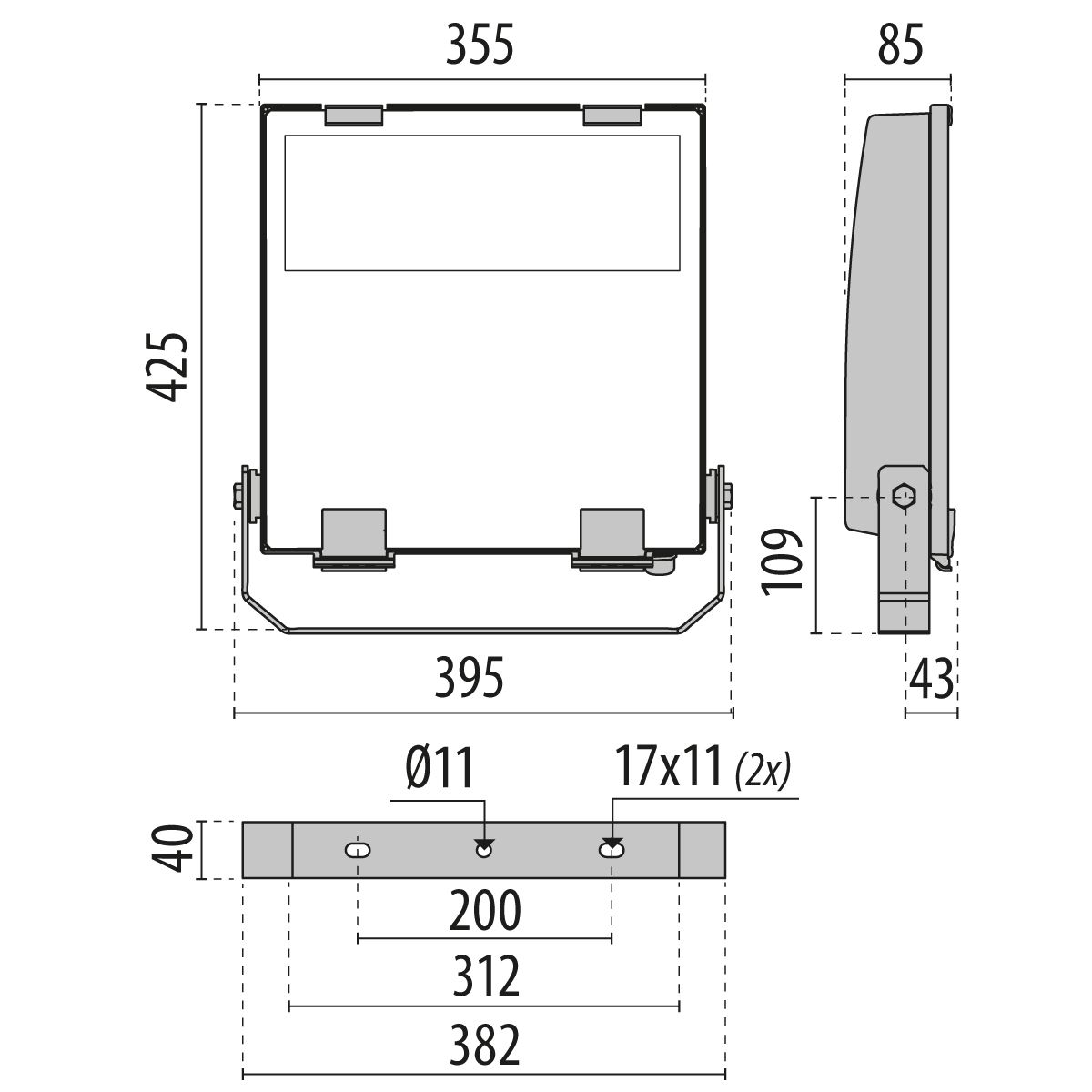 LED-Anbaustrahler 153W 3000K 24906lm Alu Konv gr mt 2LEDs IP66 RF:matt