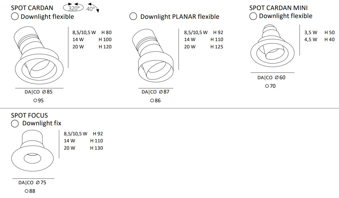 LED-Einbaustrahler 8,5W SPOT Snoot 3000K 655lm Konv 1LED Alu IP54 ws mt Ø/EB87mm