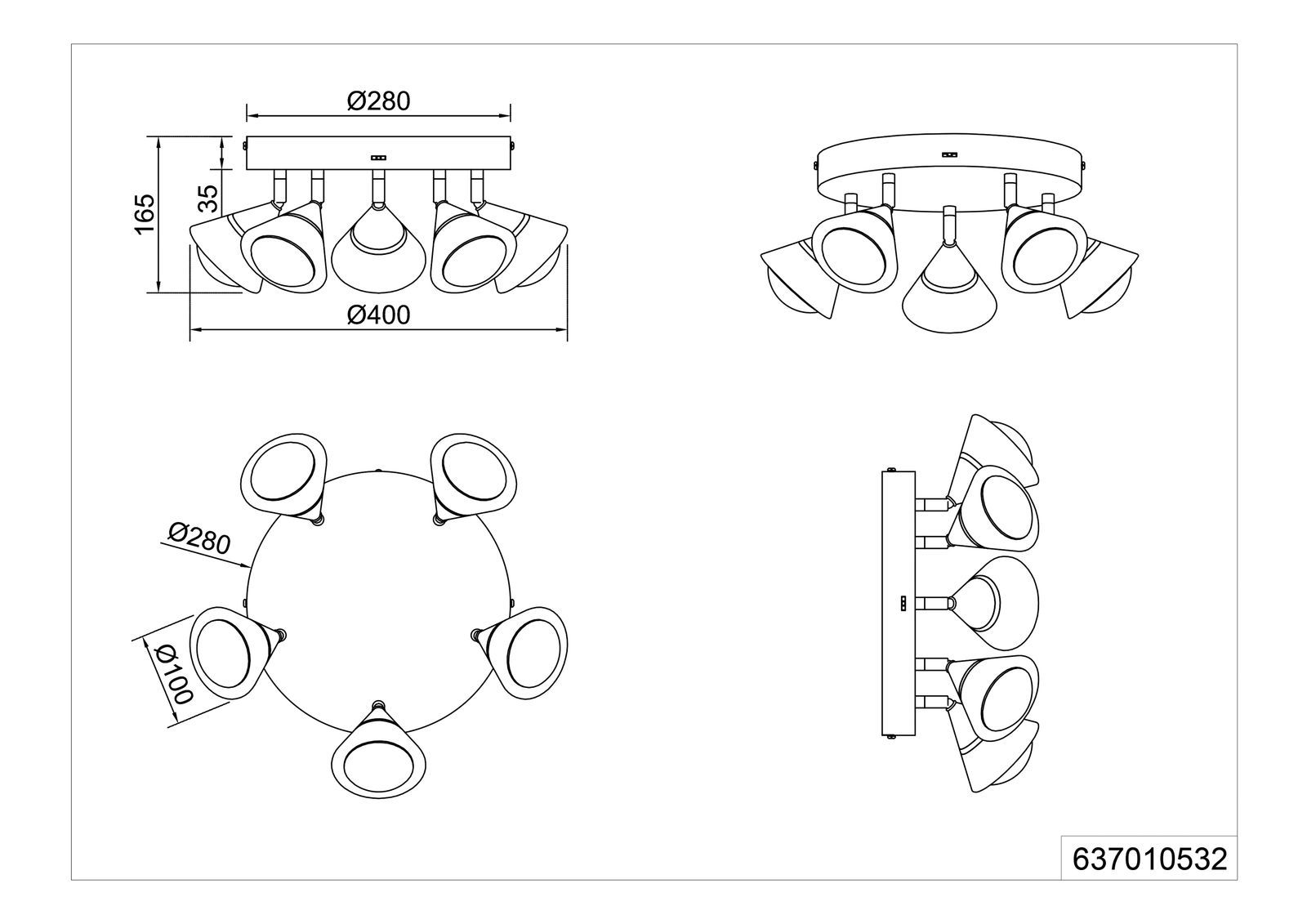 LED-Deckenanbauleuchte 35W 2300-4000K 3500lm sw Konv IP20 Ø300x165mm