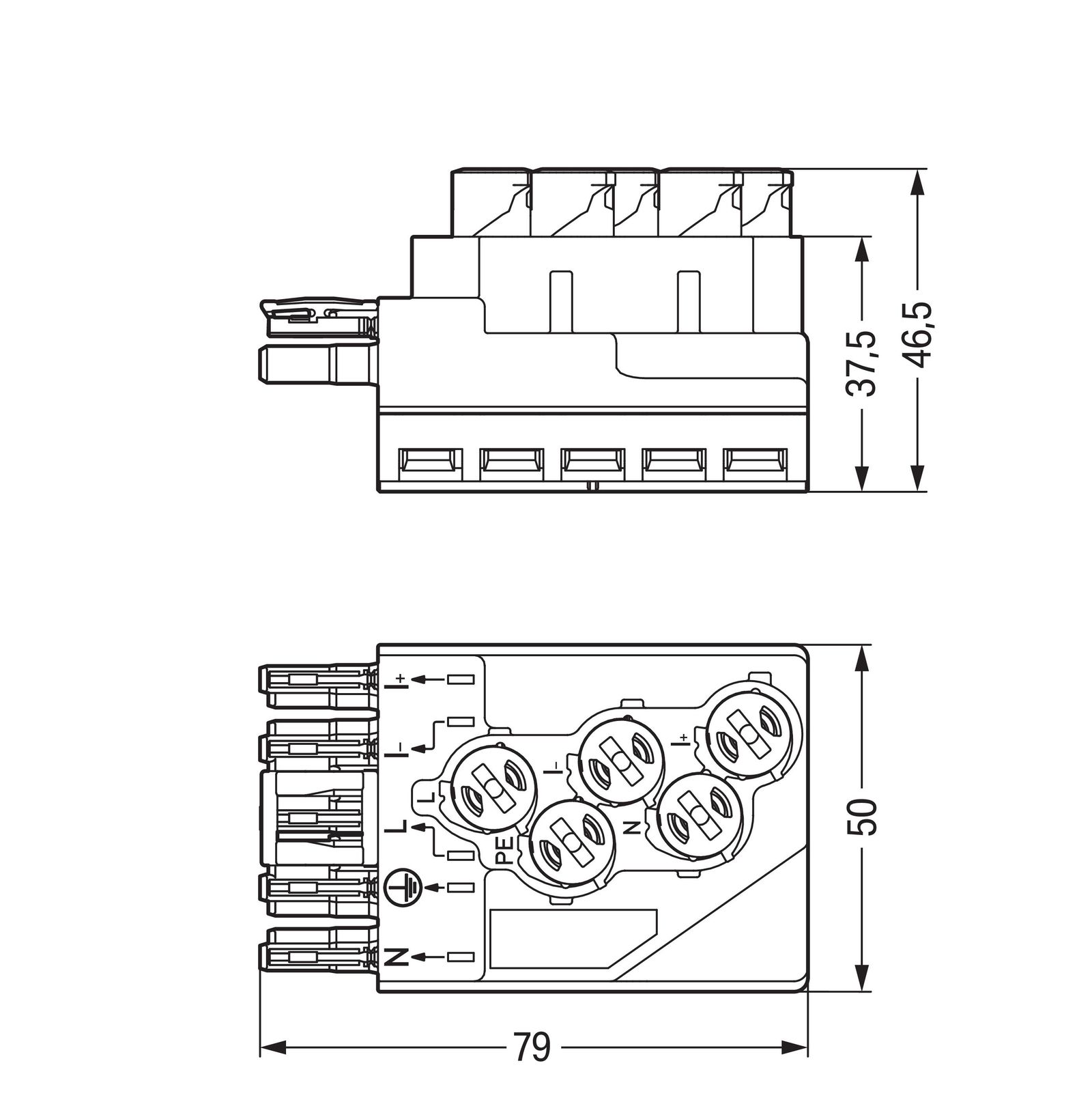 Flachleitungsadapter 5p 1,5-4qmm 400V 25A Abgriff hfr