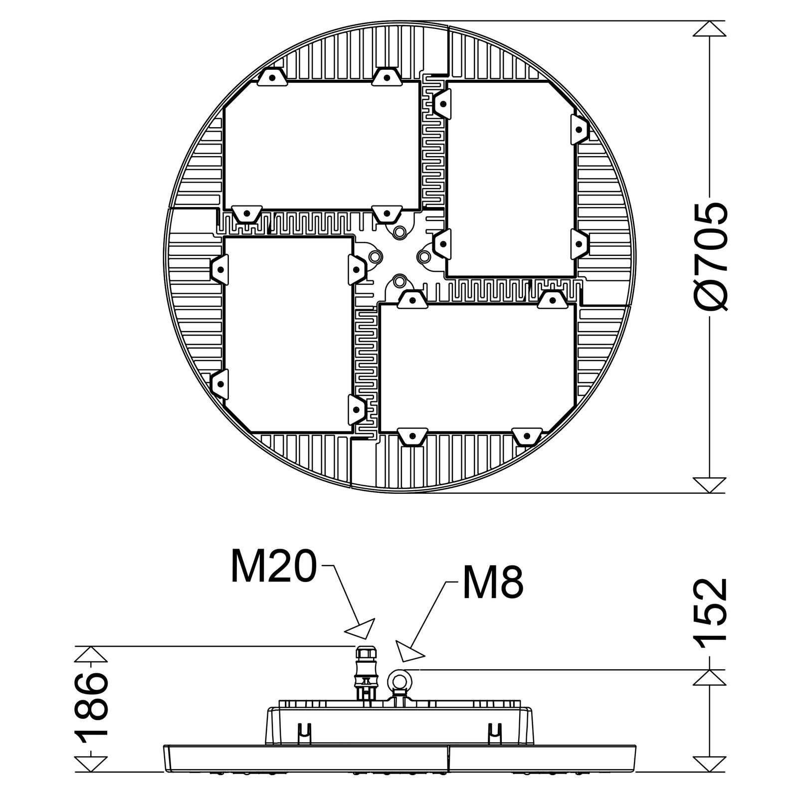 LED-Hallenleuchte 280W TRIANO 4000K 1LED 45000lm sym IP65 Mit Schutzabdeckung